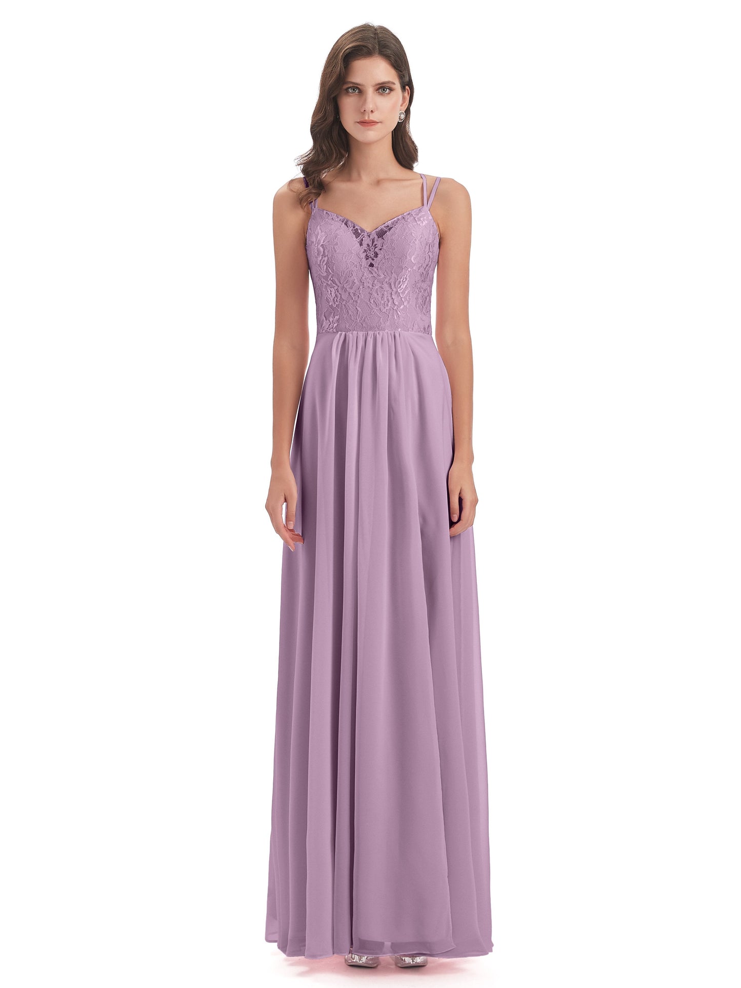 Saanvi Spaghetti Straps Open Back Lace Long Bridesmaid Dresses