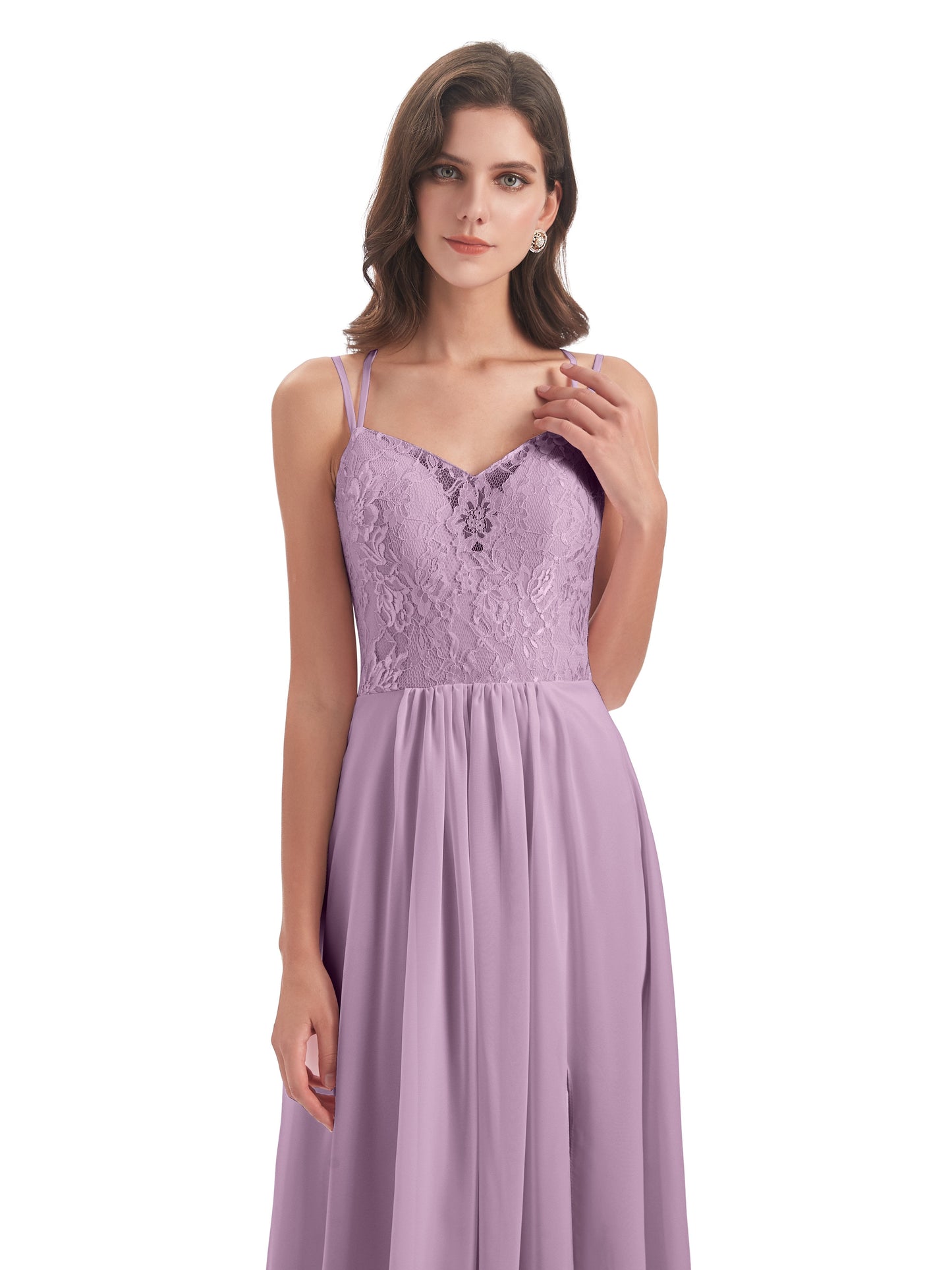 Saanvi Spaghetti Straps Open Back Lace Long Bridesmaid Dresses