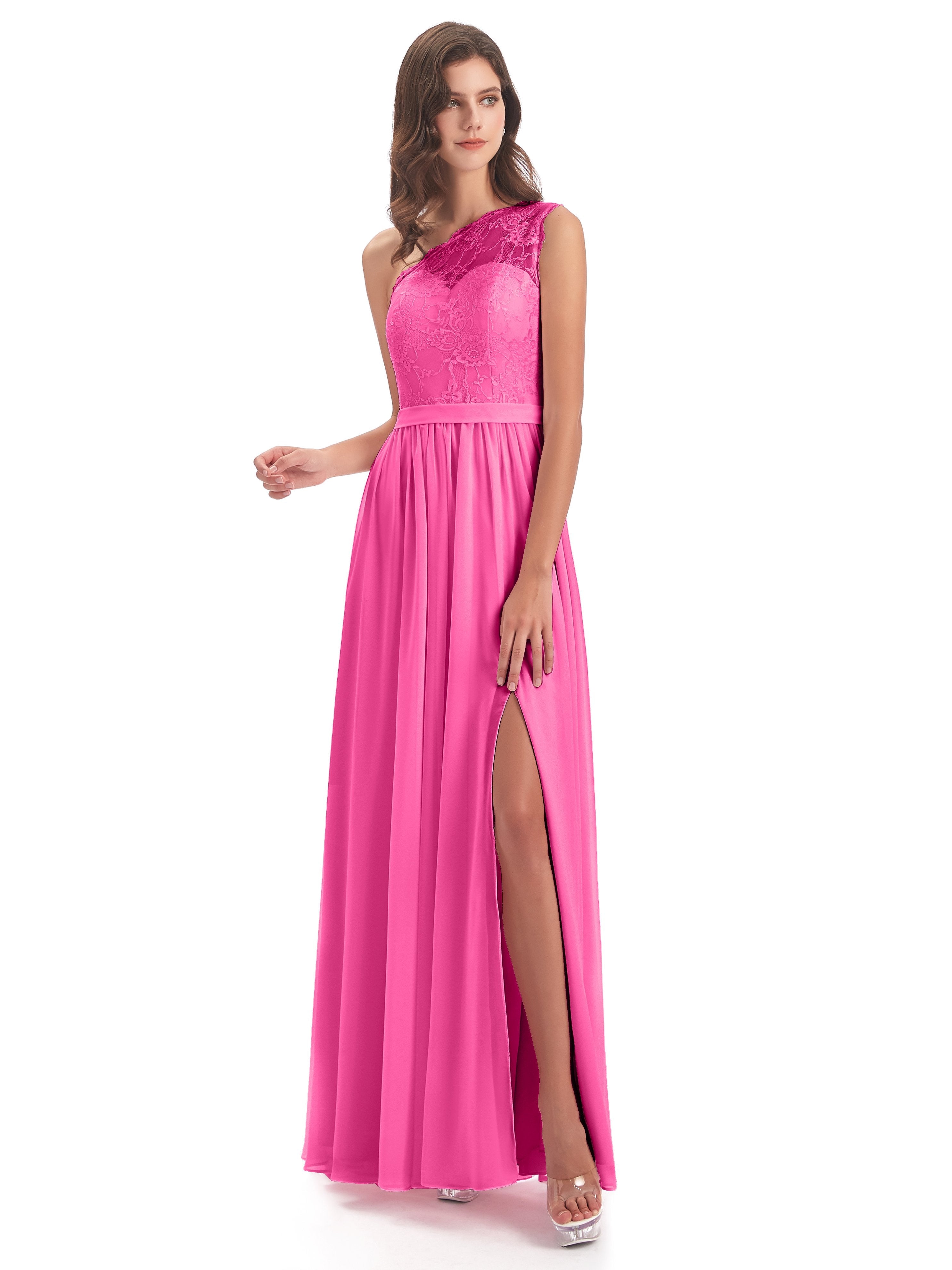 Scarlett One Shoulder Split Chiffon/Lace Bridesmaid Dresses