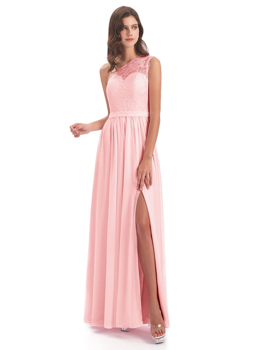 Scarlett One Shoulder Split Chiffon/Lace Bridesmaid Dresses