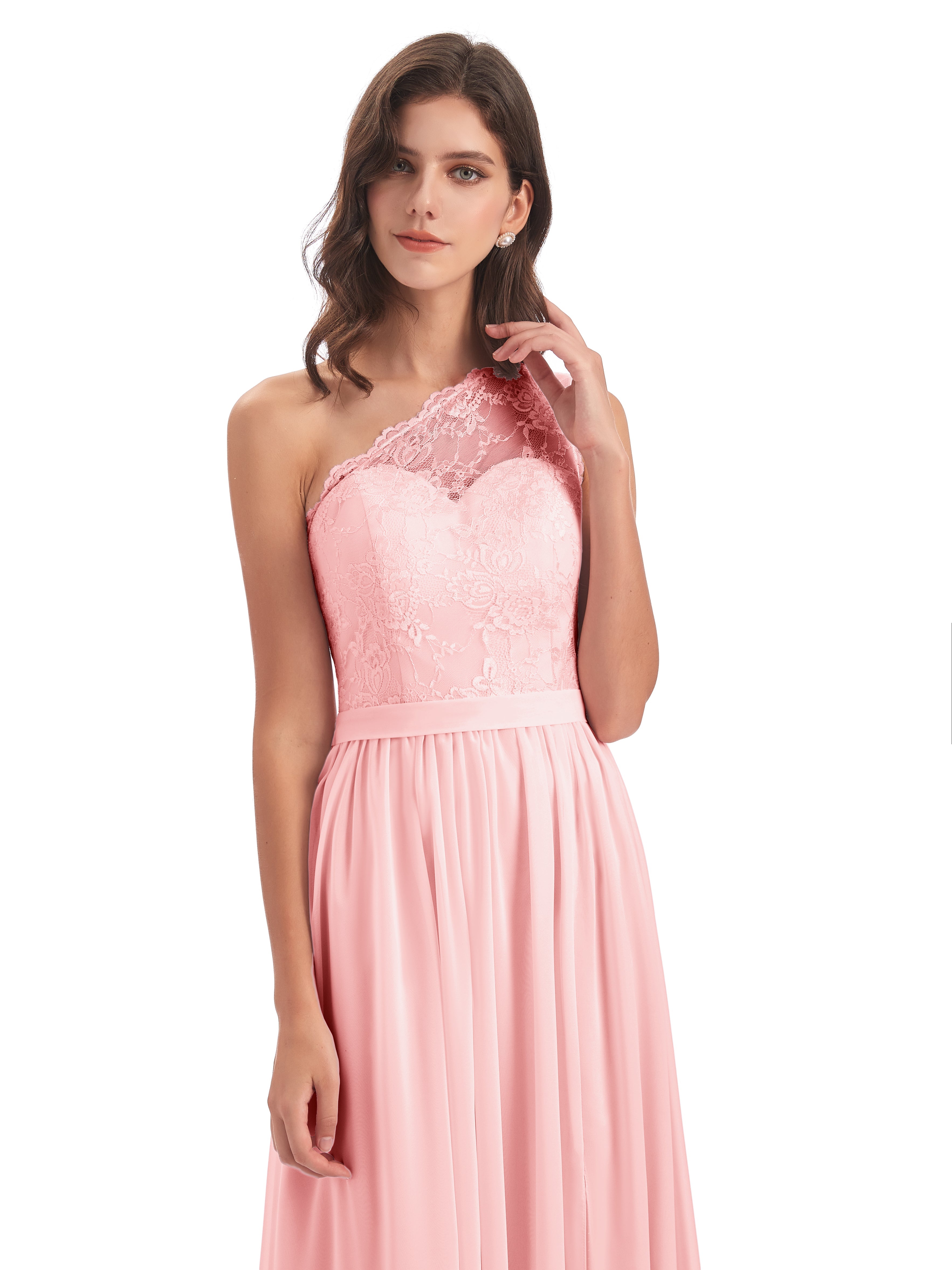 Scarlett One Shoulder Split Chiffon/Lace Bridesmaid Dresses