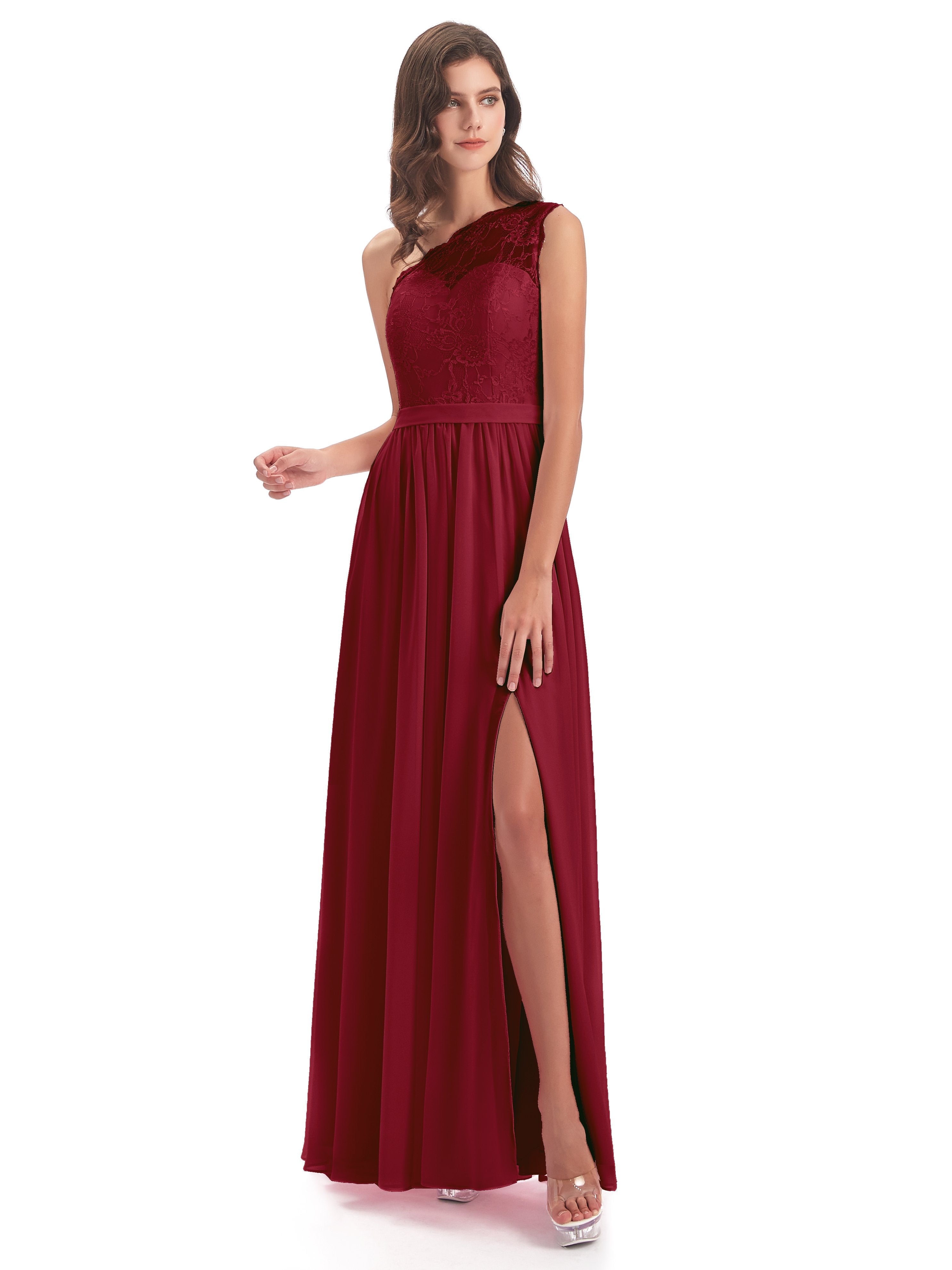 Scarlett One Shoulder Split Chiffon/Lace Bridesmaid Dresses