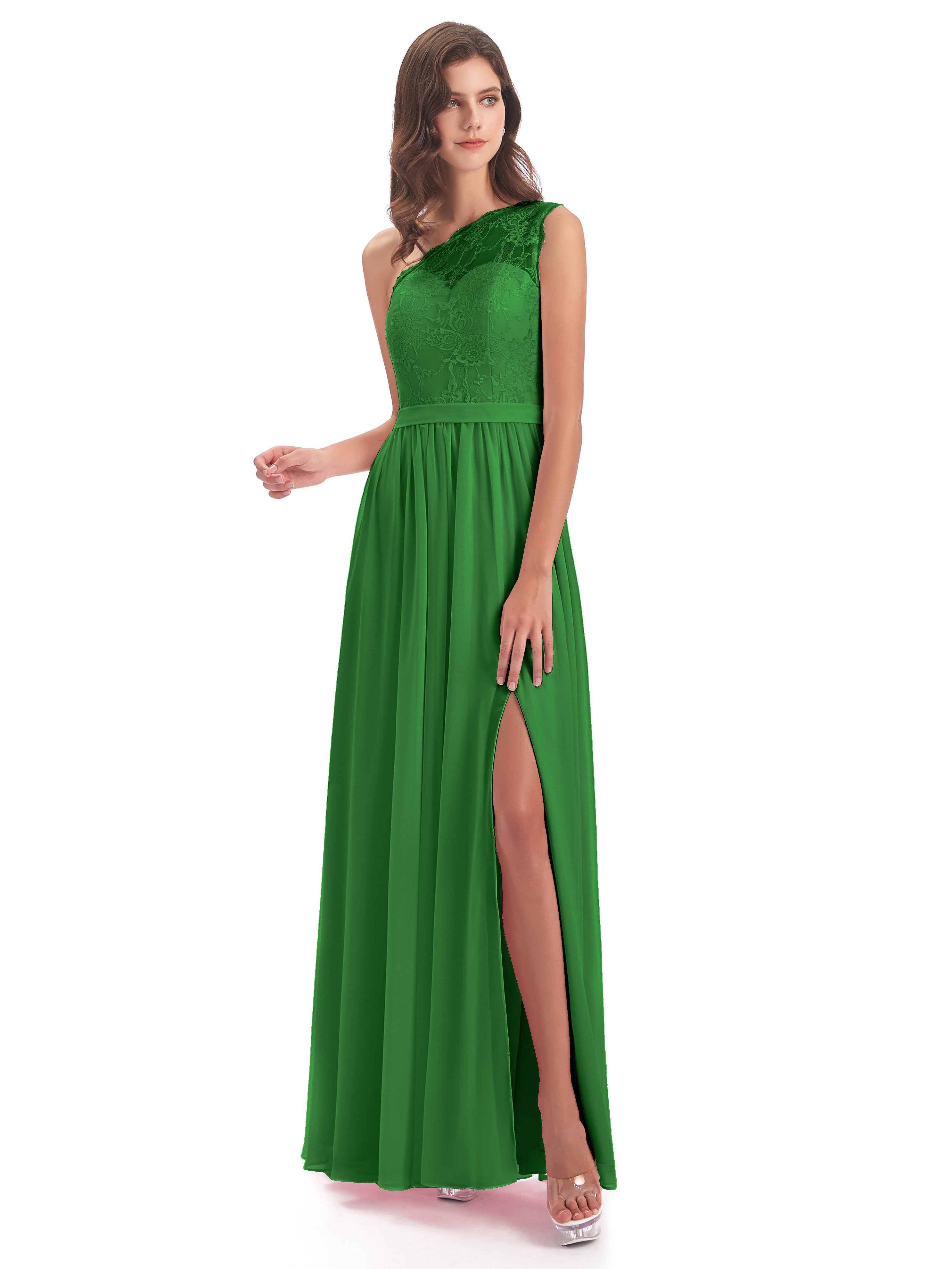 Scarlett One Shoulder Split Chiffon/Lace Bridesmaid Dresses