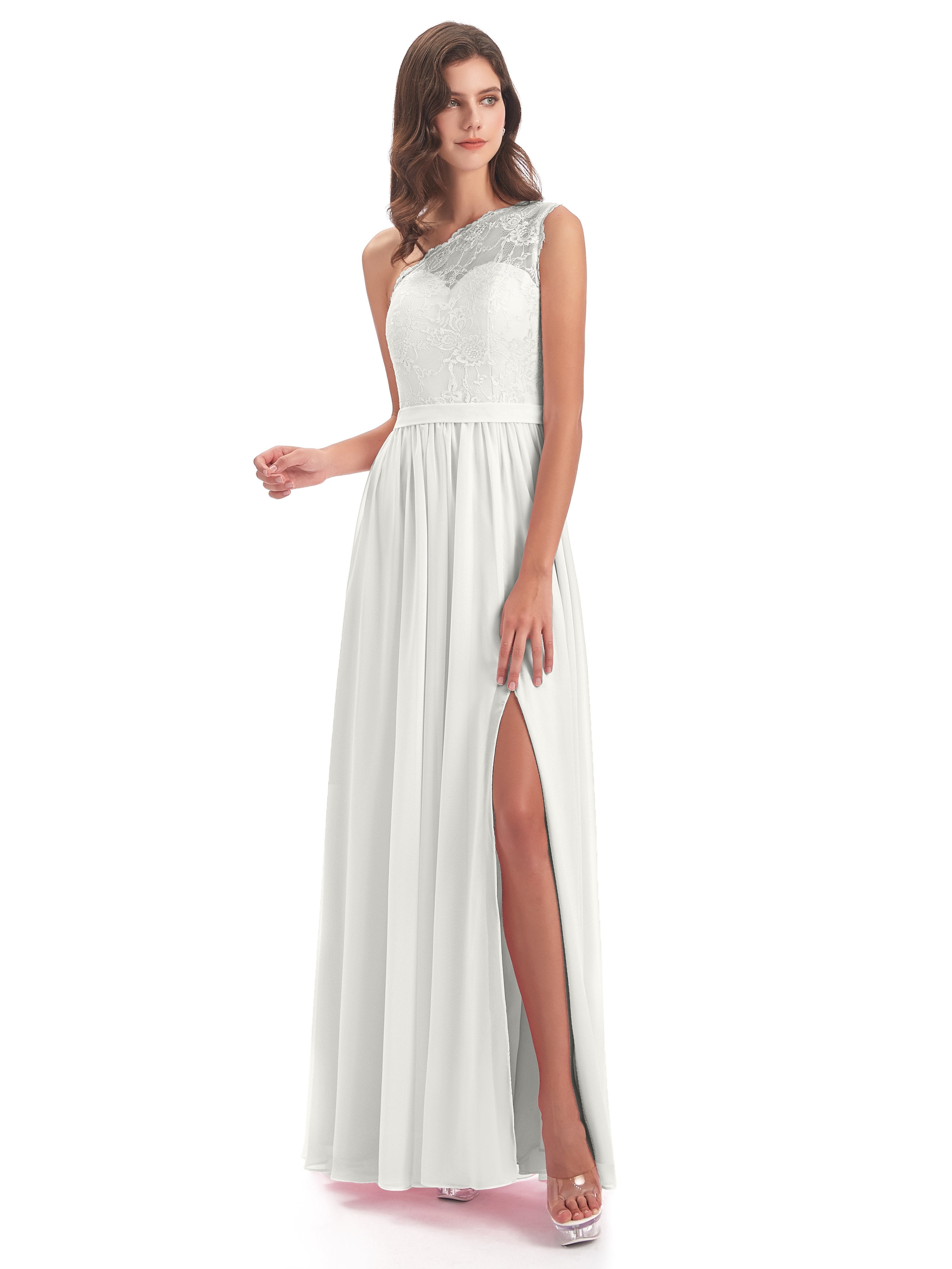 Scarlett One Shoulder Split Chiffon/Lace Bridesmaid Dresses