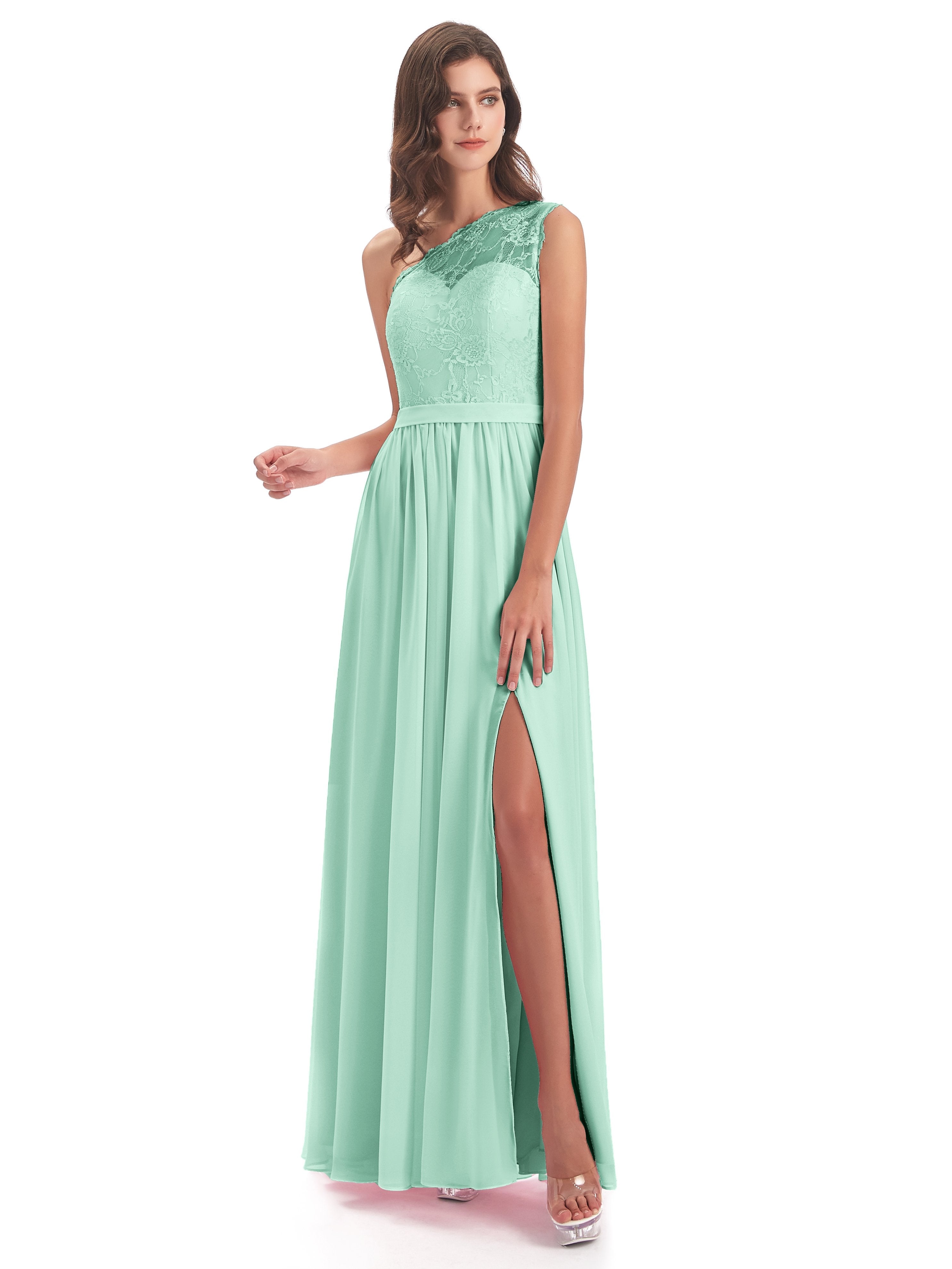 Scarlett One Shoulder Split Chiffon/Lace Bridesmaid Dresses