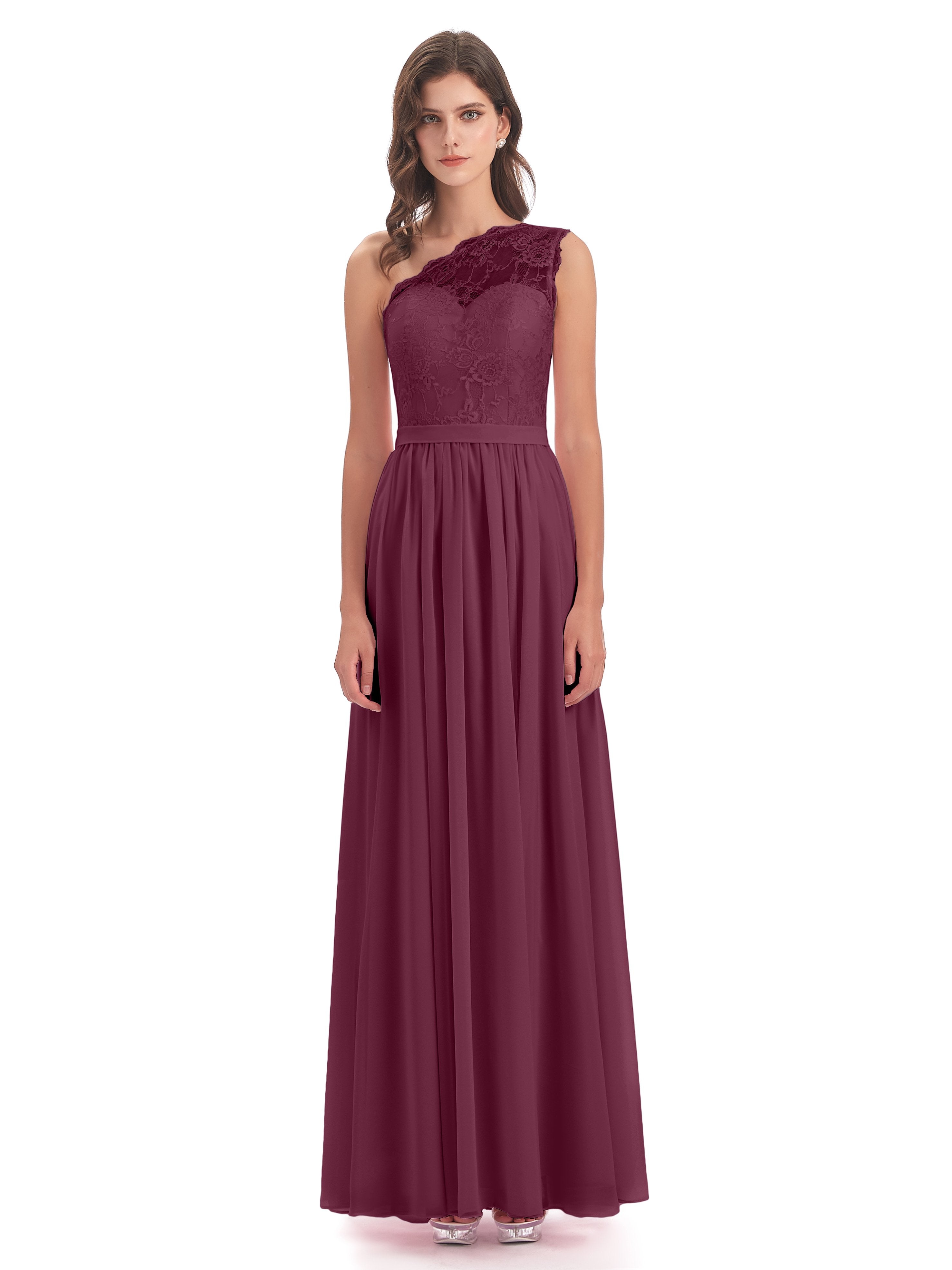 Scarlett One Shoulder Split Chiffon/Lace Bridesmaid Dresses