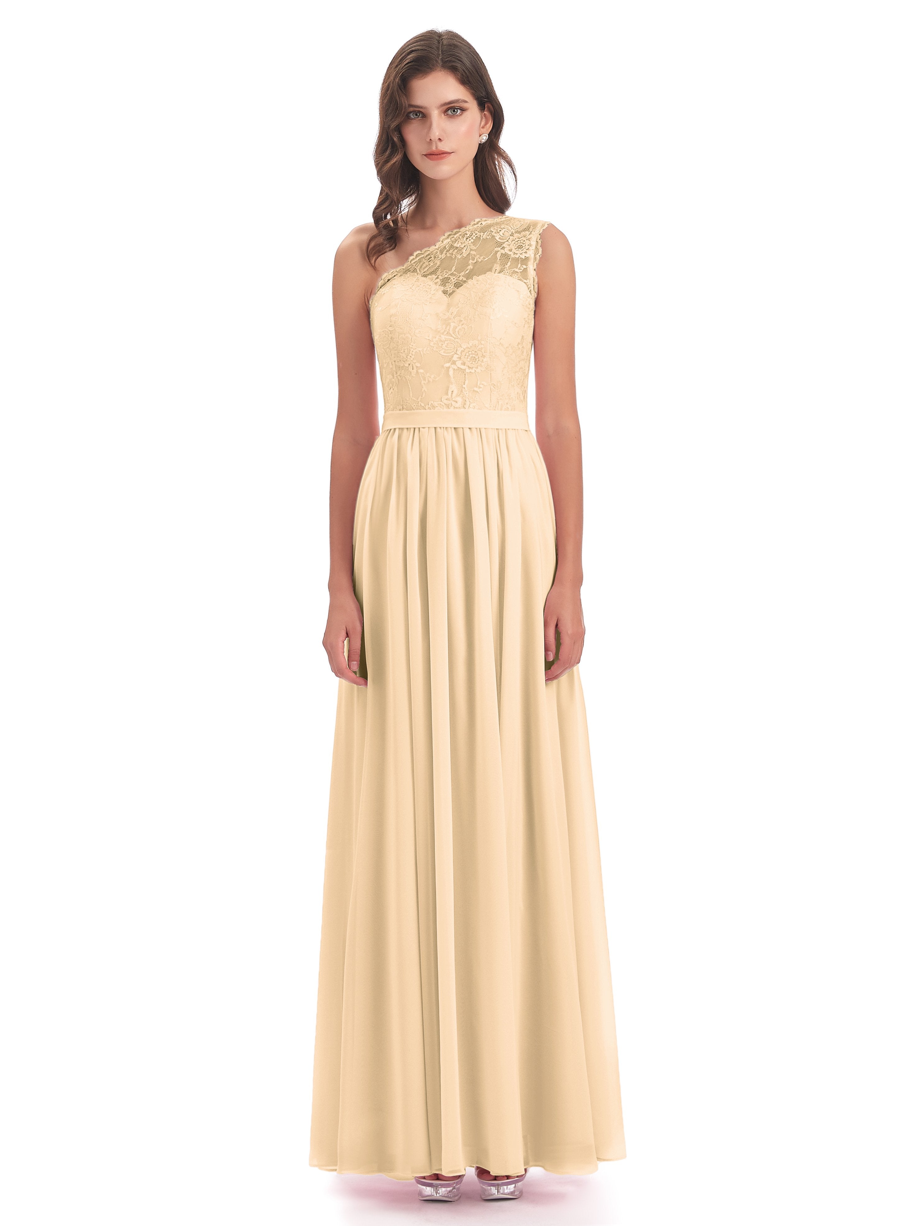Scarlett One Shoulder Split Chiffon/Lace Bridesmaid Dresses