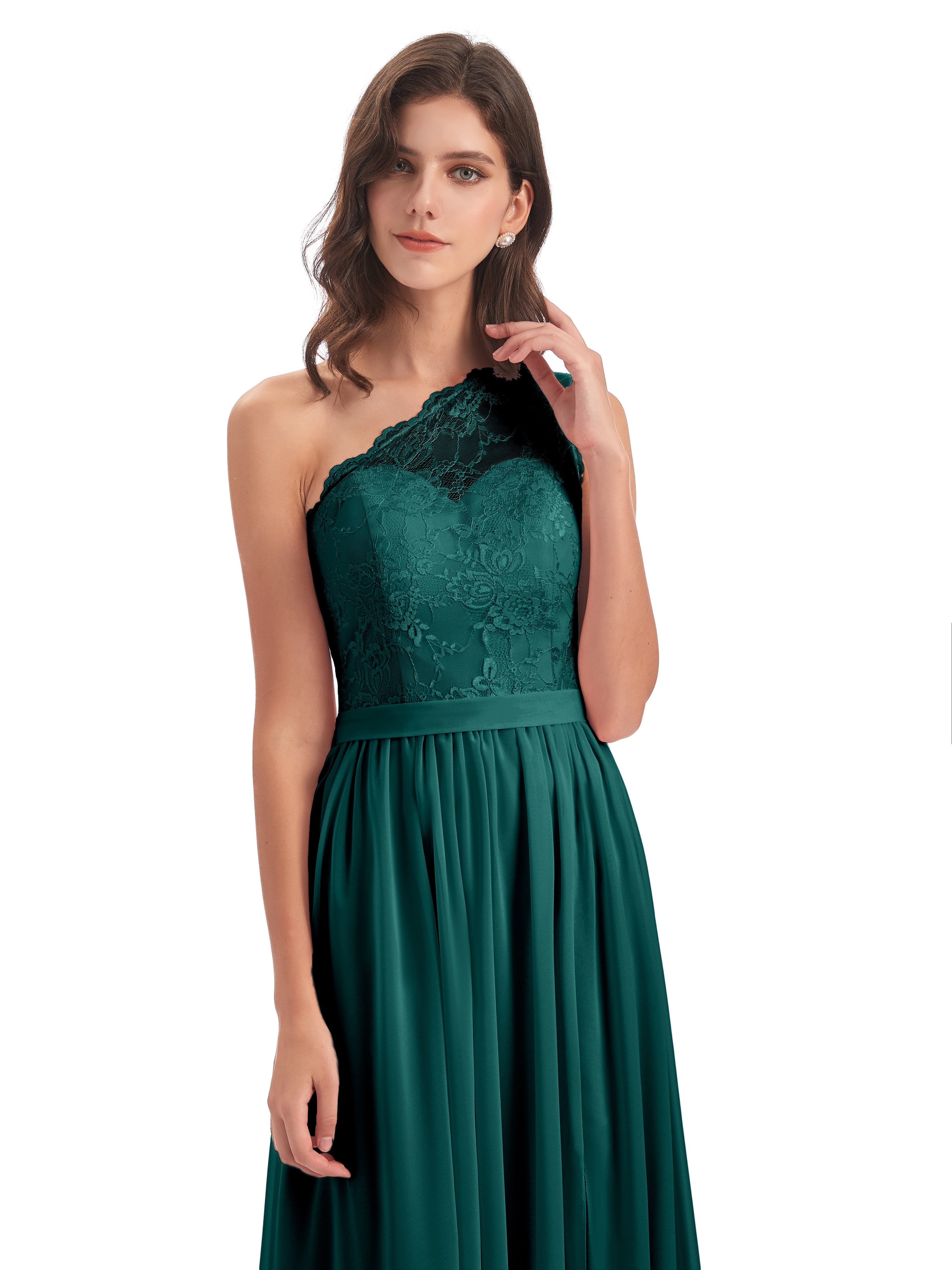 Scarlett One Shoulder Split Chiffon/Lace Bridesmaid Dresses
