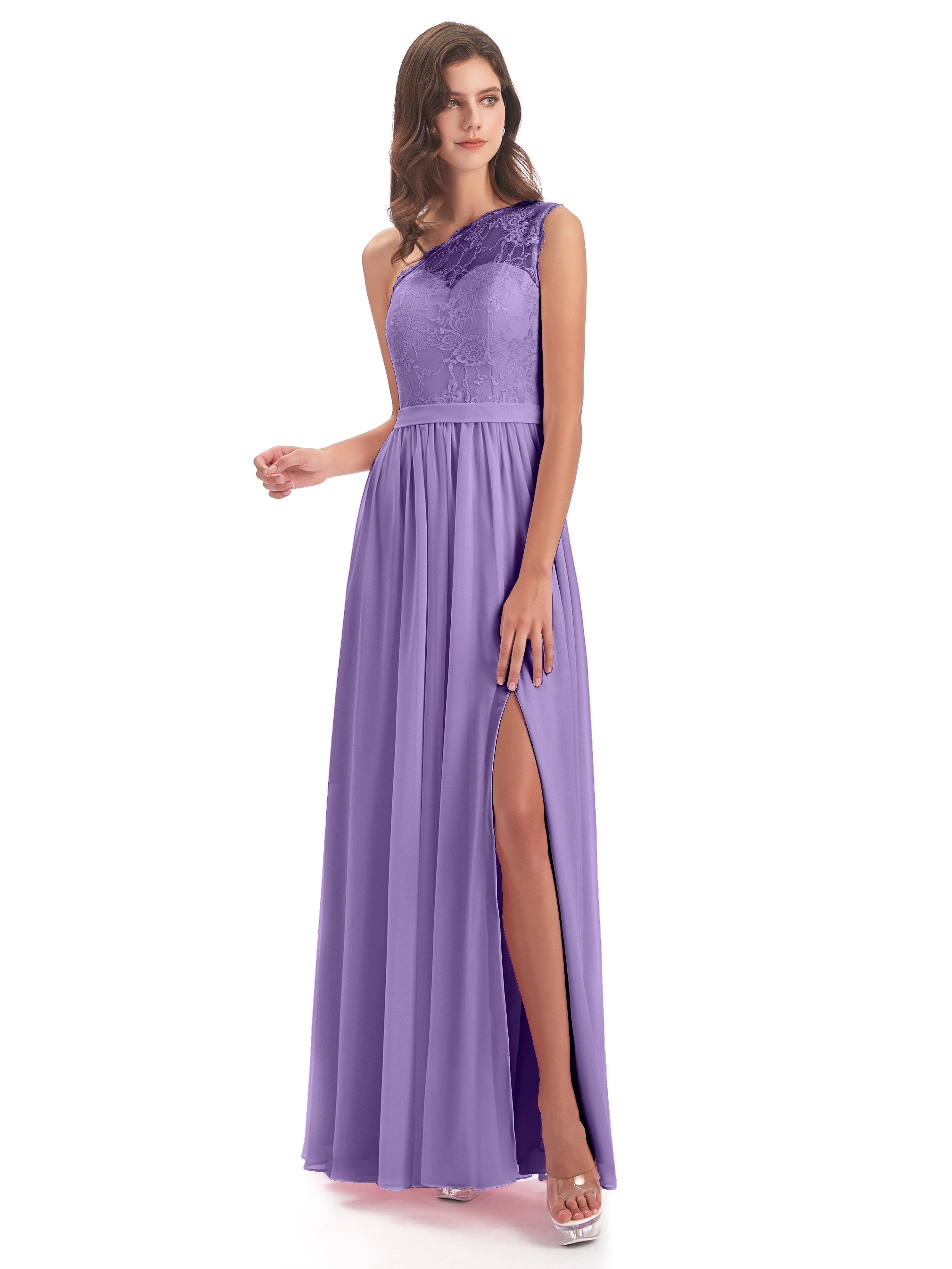Scarlett One Shoulder Split Chiffon/Lace Bridesmaid Dresses