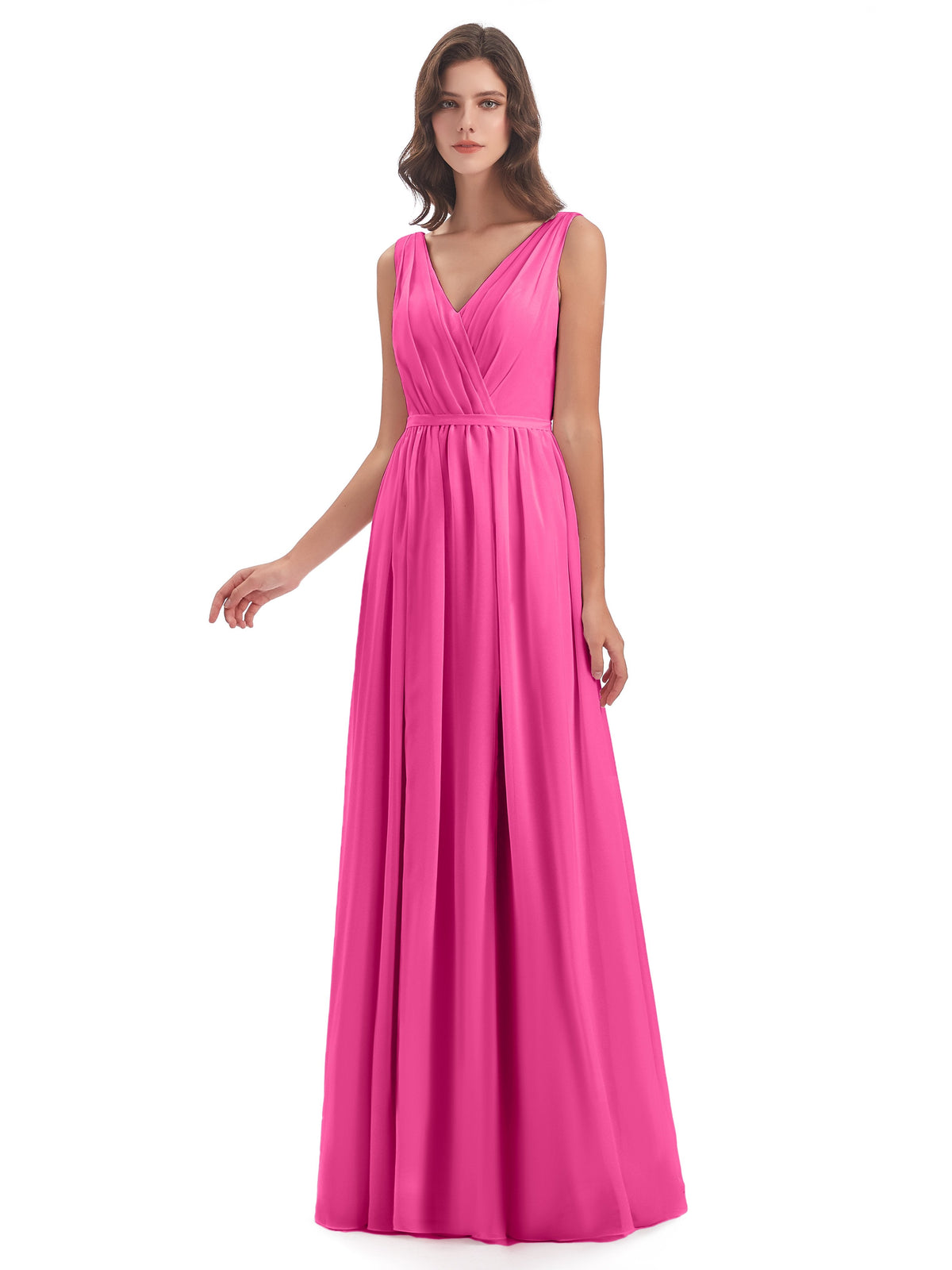 Sophia Sheath Floor Length V Neck Chiffon Bridesmaid Dresses