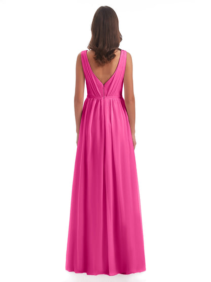 Sophia Sheath Floor Length V Neck Chiffon Bridesmaid Dresses