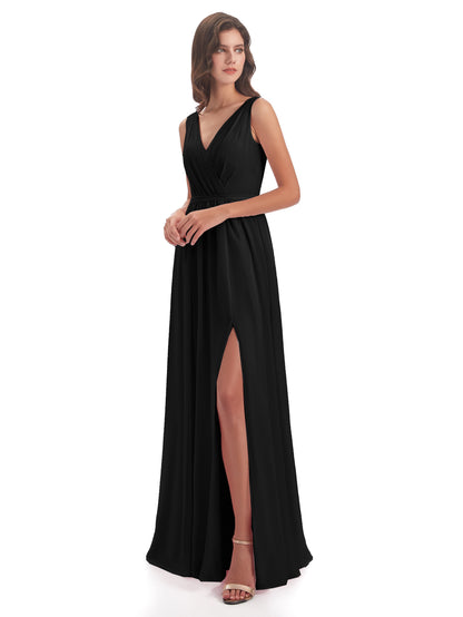 Sophia Sheath Floor Length V Neck Chiffon Bridesmaid Dresses