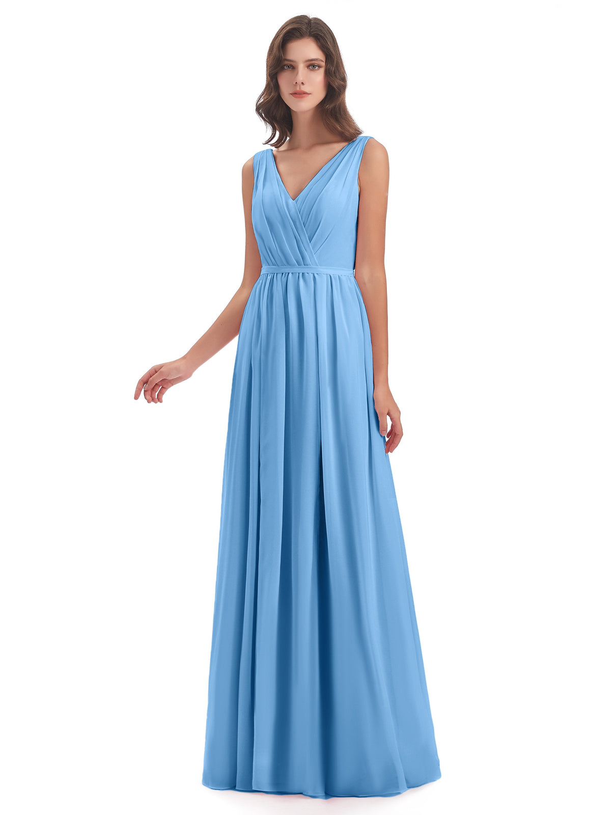 Sophia Sheath Floor Length V Neck Chiffon Bridesmaid Dresses