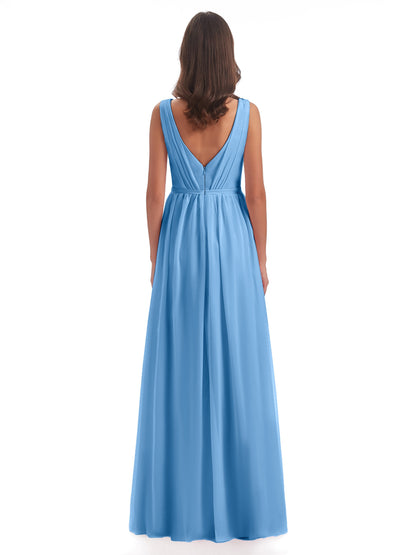 Sophia Sheath Floor Length V Neck Chiffon Bridesmaid Dresses