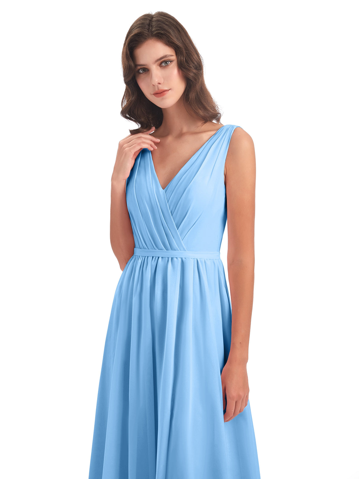 Sophia Sheath Floor Length V Neck Chiffon Bridesmaid Dresses