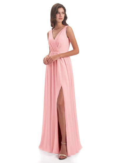 Sophia Sheath Floor Length V Neck Chiffon Bridesmaid Dresses