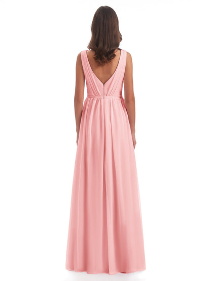 Sophia Sheath Floor Length V Neck Chiffon Bridesmaid Dresses