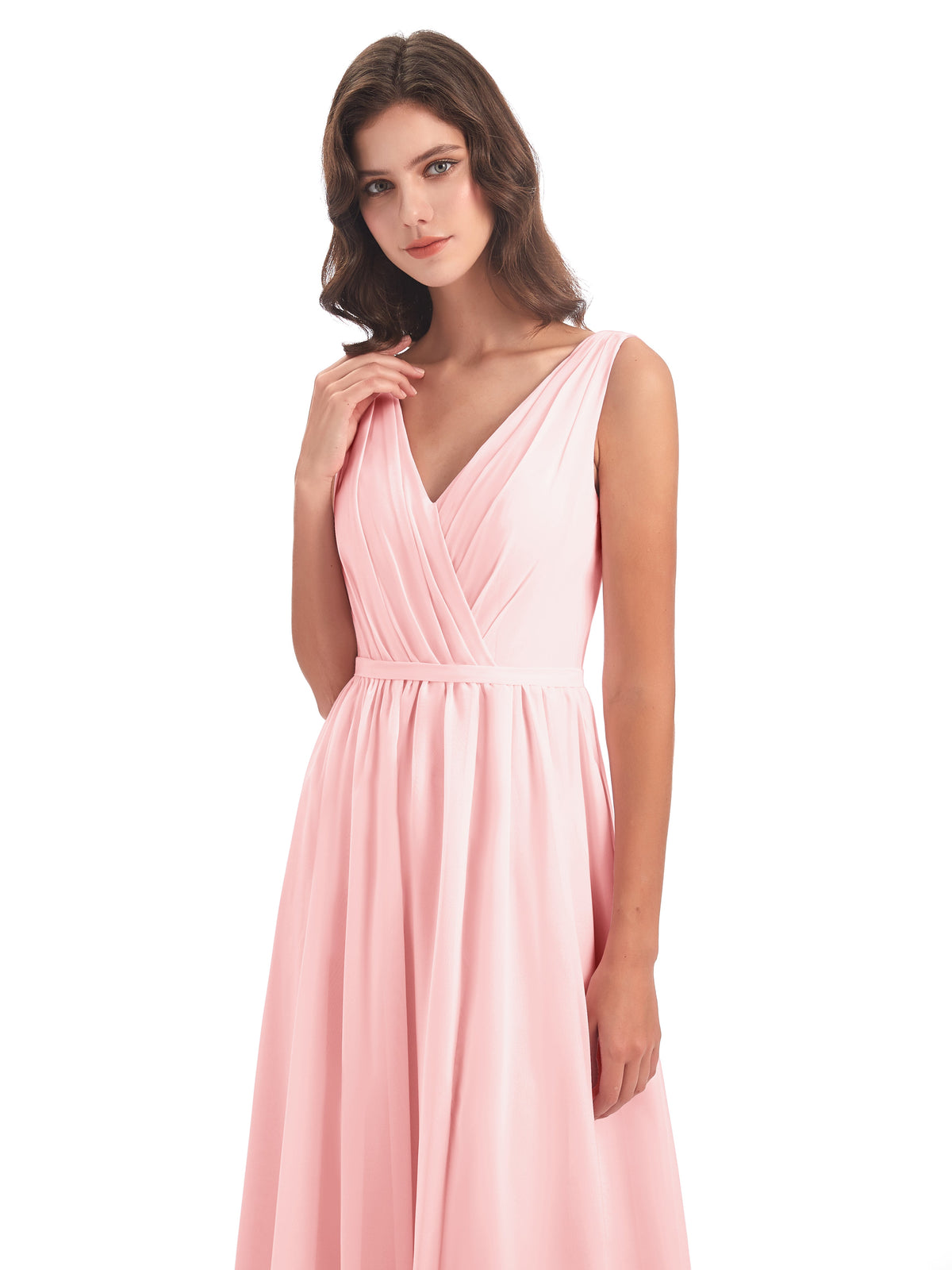 Sophia Sheath Floor Length V Neck Chiffon Bridesmaid Dresses