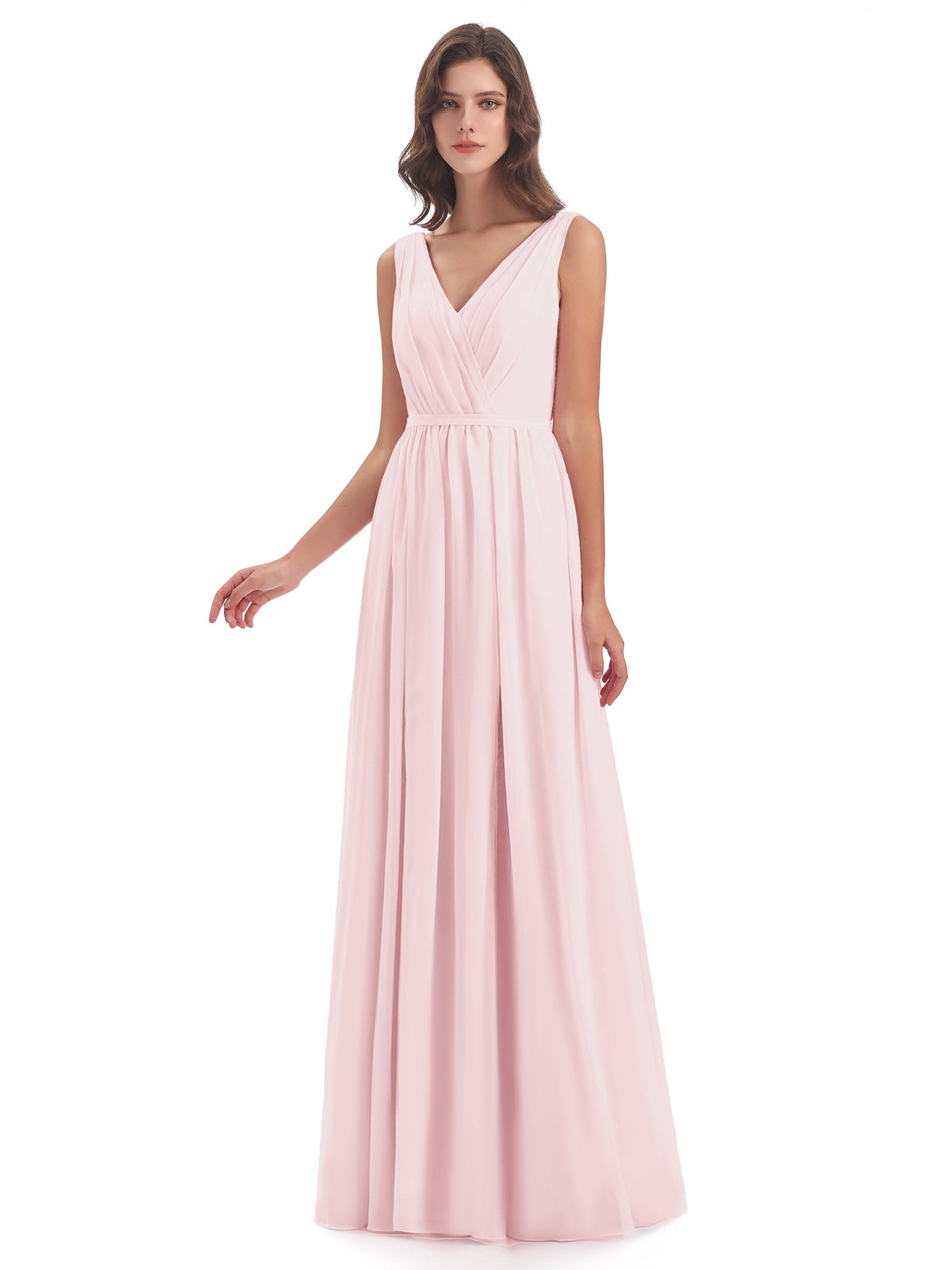 Sophia Sheath Floor Length V Neck Chiffon Bridesmaid Dresses