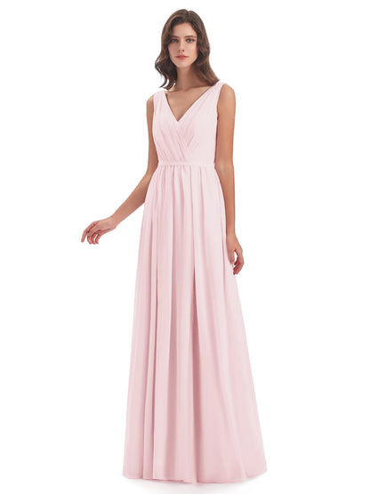 Sophia Sheath Floor Length V Neck Chiffon Bridesmaid Dresses
