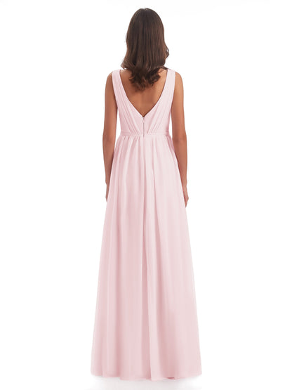 Sophia Sheath Floor Length V Neck Chiffon Bridesmaid Dresses