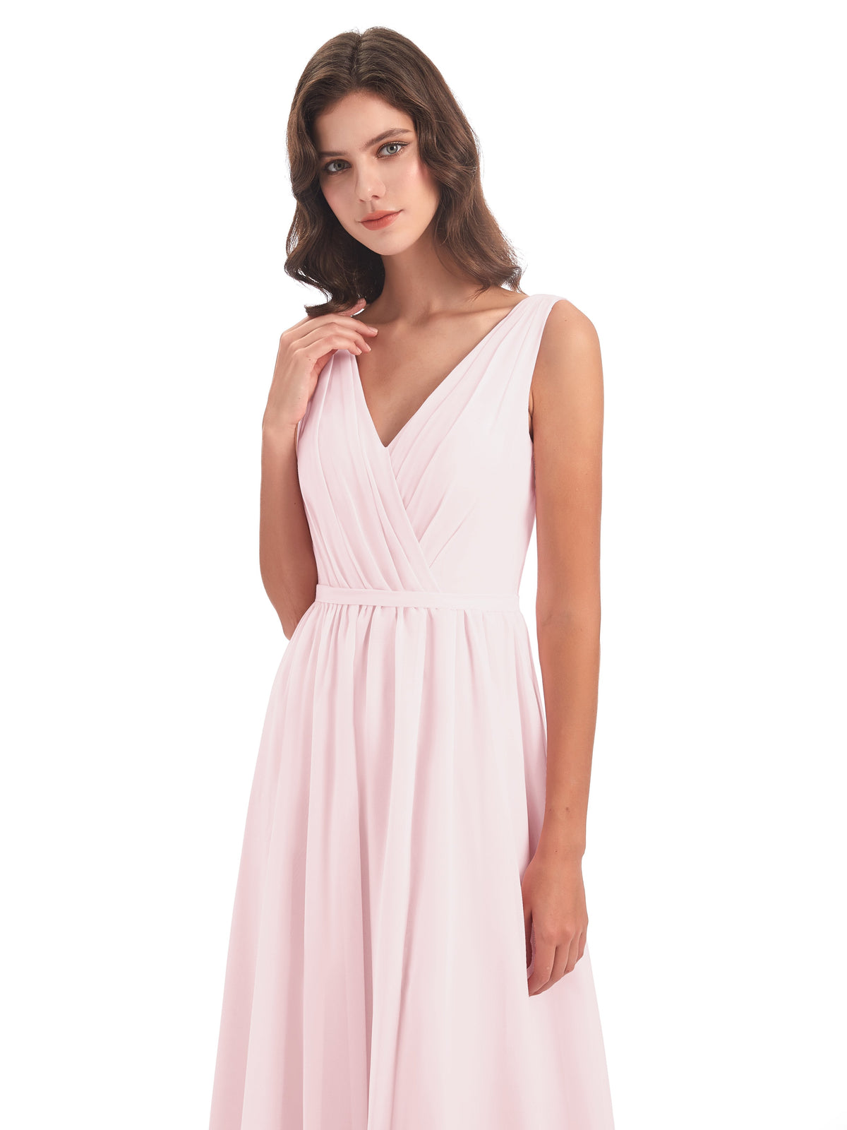 Sophia Sheath Floor Length V Neck Chiffon Bridesmaid Dresses