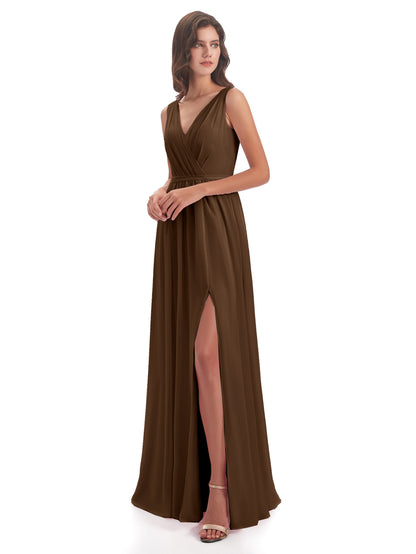 Sophia Sheath Floor Length V Neck Chiffon Bridesmaid Dresses