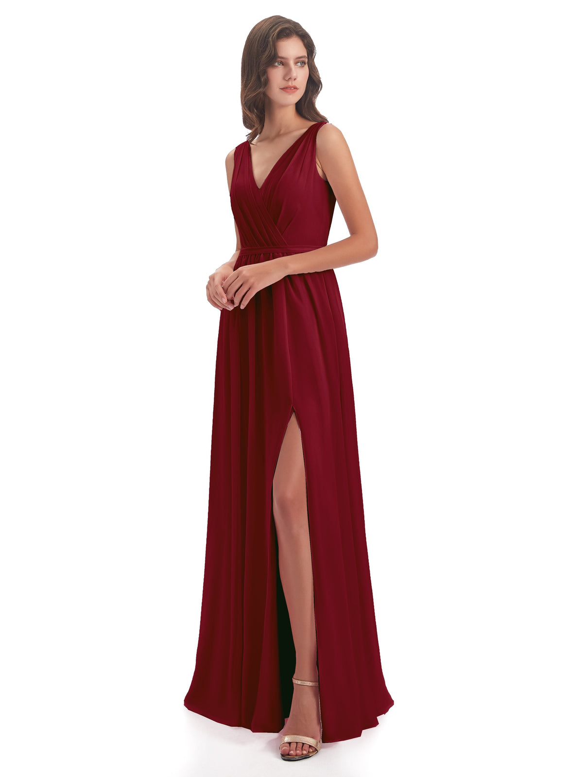 Sophia Sheath Floor Length V Neck Chiffon Bridesmaid Dresses