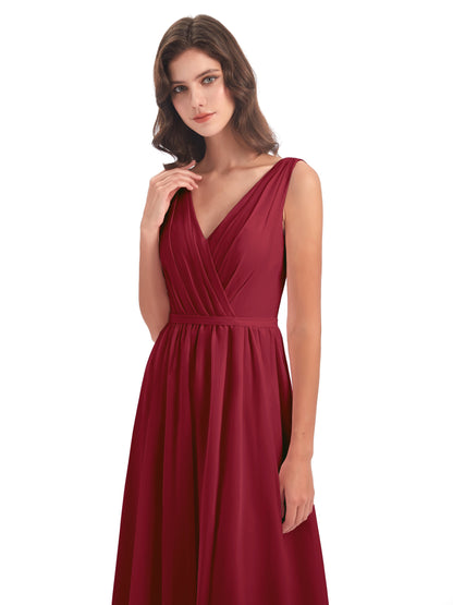 Sophia Sheath Floor Length V Neck Chiffon Bridesmaid Dresses