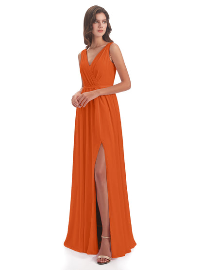 Sophia Sheath Floor Length V Neck Chiffon Bridesmaid Dresses
