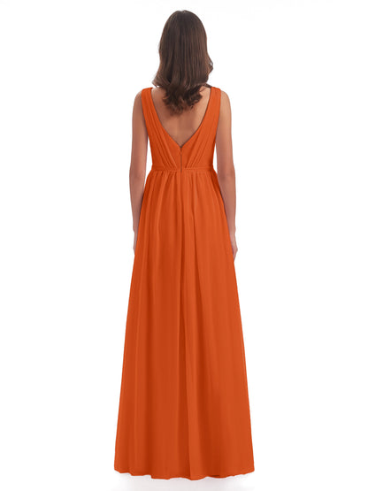 Sophia Sheath Floor Length V Neck Chiffon Bridesmaid Dresses