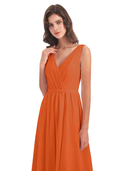 Sophia Sheath Floor Length V Neck Chiffon Bridesmaid Dresses