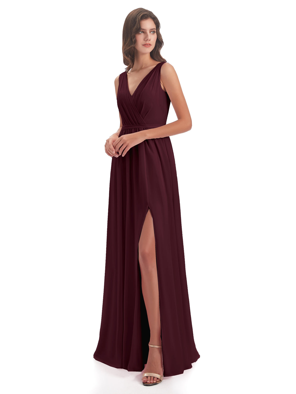 Sophia Sheath Floor Length V Neck Chiffon Bridesmaid Dresses