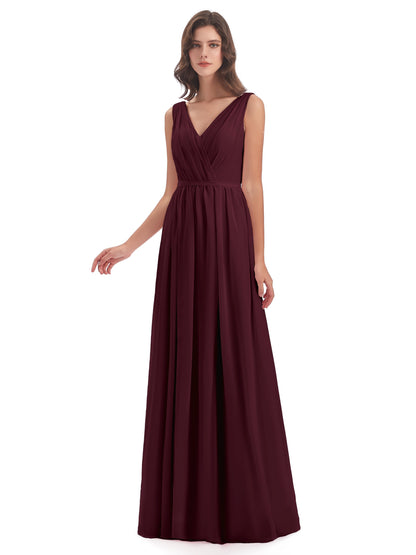 Sophia Sheath Floor Length V Neck Chiffon Bridesmaid Dresses