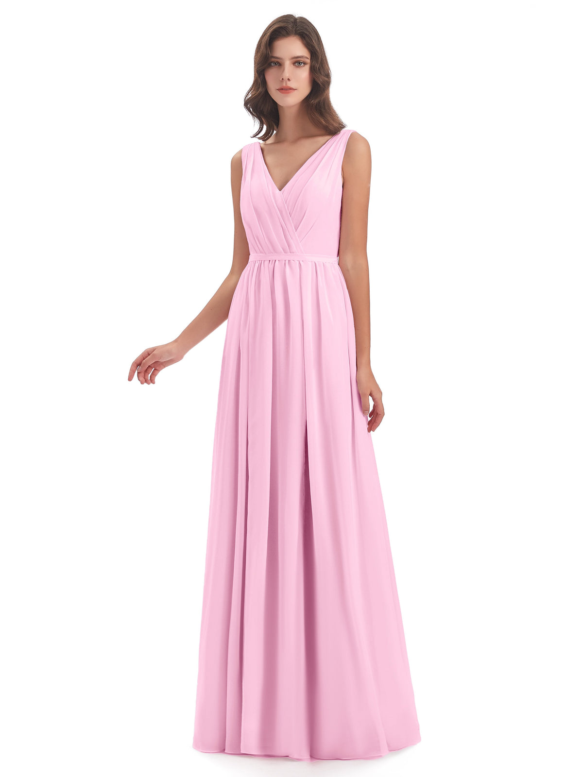 Sophia Sheath Floor Length V Neck Chiffon Bridesmaid Dresses