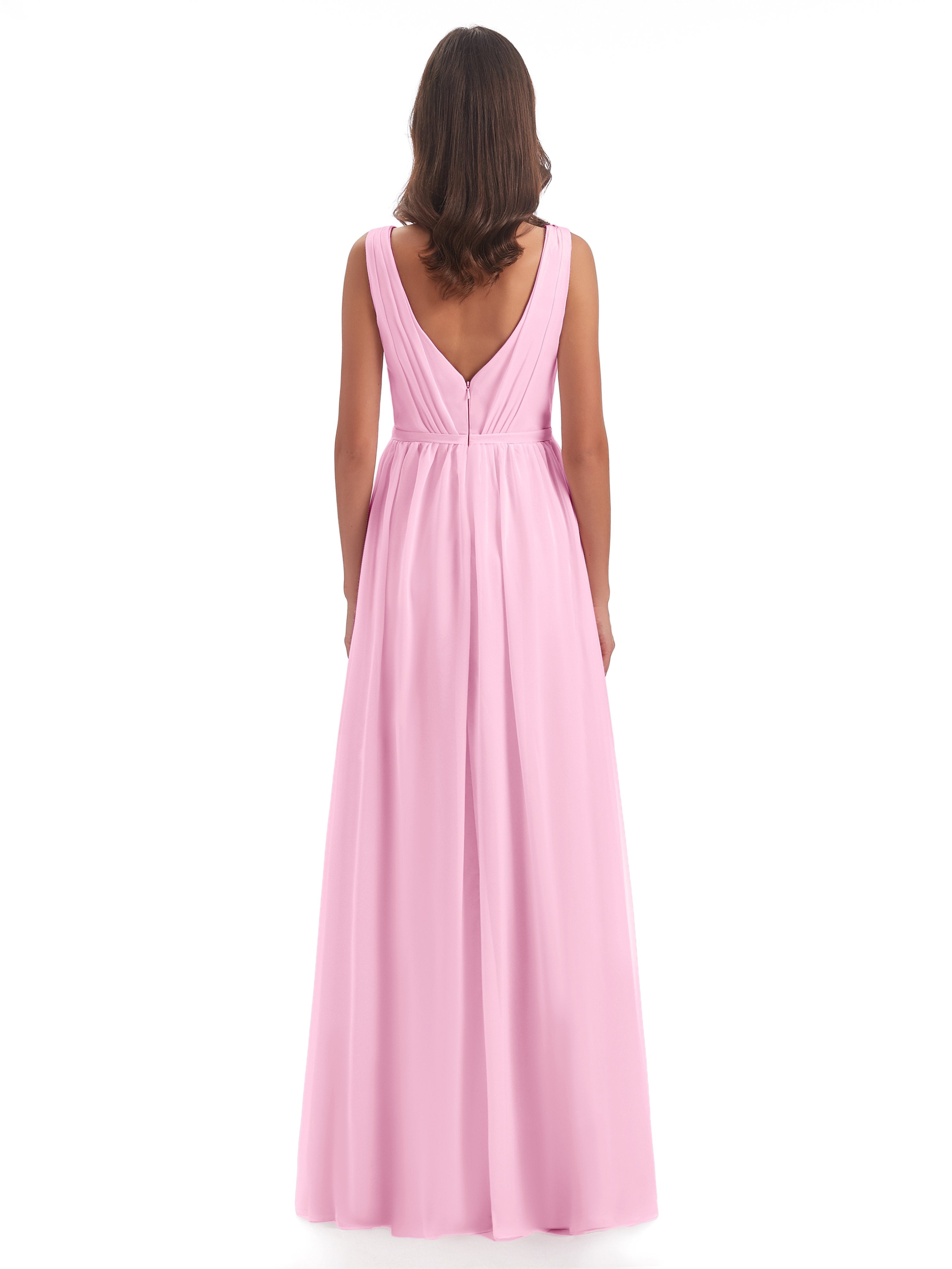 Sophia Sheath Floor Length V Neck Chiffon Bridesmaid Dresses