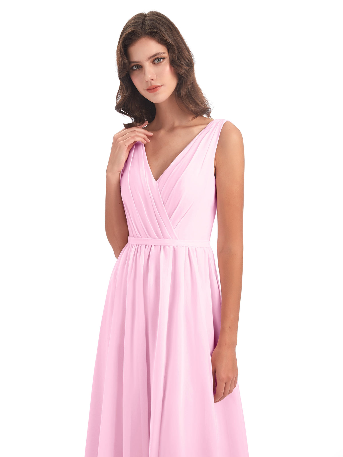 Sophia Sheath Floor Length V Neck Chiffon Bridesmaid Dresses