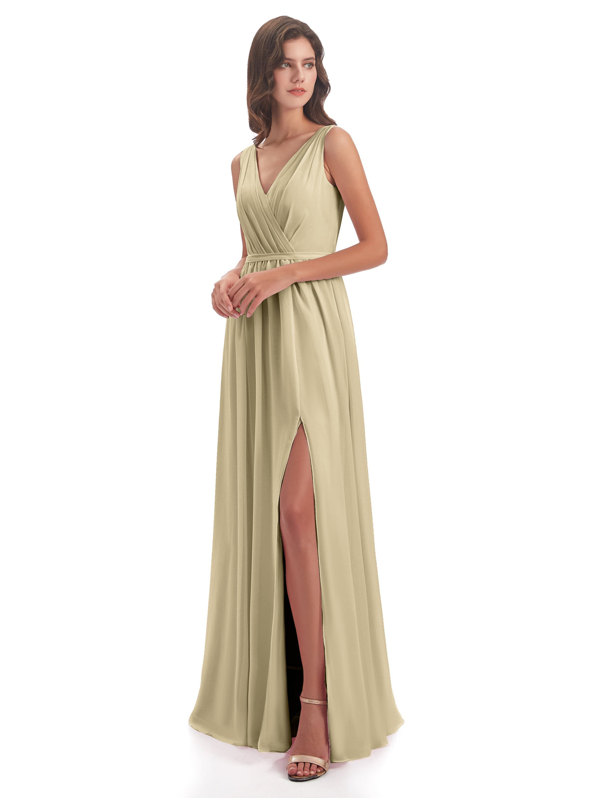 Sophia Sheath Floor Length V Neck Chiffon Bridesmaid Dresses