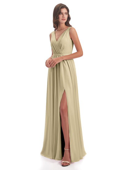 Sophia Sheath Floor Length V Neck Chiffon Bridesmaid Dresses