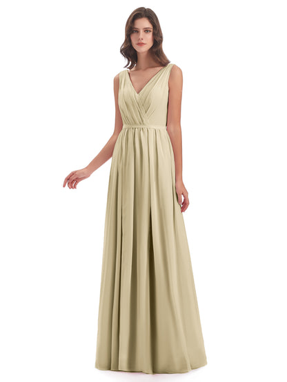 Sophia Sheath Floor Length V Neck Chiffon Bridesmaid Dresses