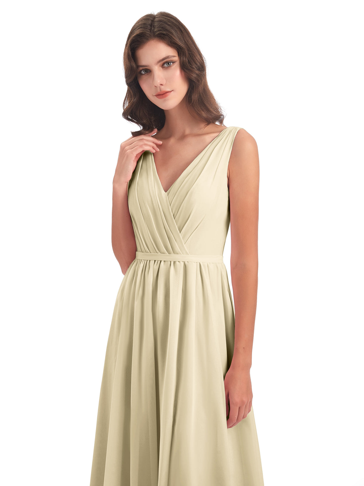 Sophia Sheath Floor Length V Neck Chiffon Bridesmaid Dresses