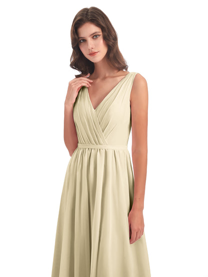 Sophia Sheath Floor Length V Neck Chiffon Bridesmaid Dresses