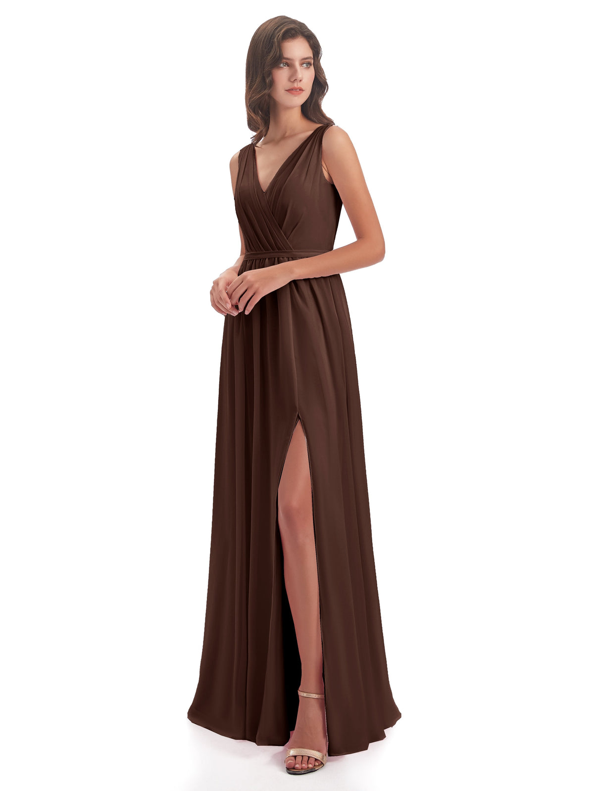Sophia Sheath Floor Length V Neck Chiffon Bridesmaid Dresses