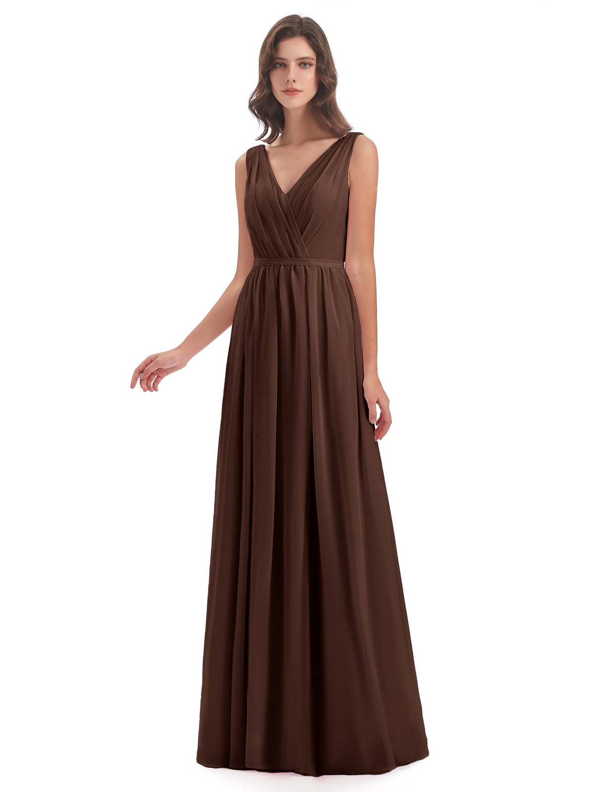 Sophia Sheath Floor Length V Neck Chiffon Bridesmaid Dresses