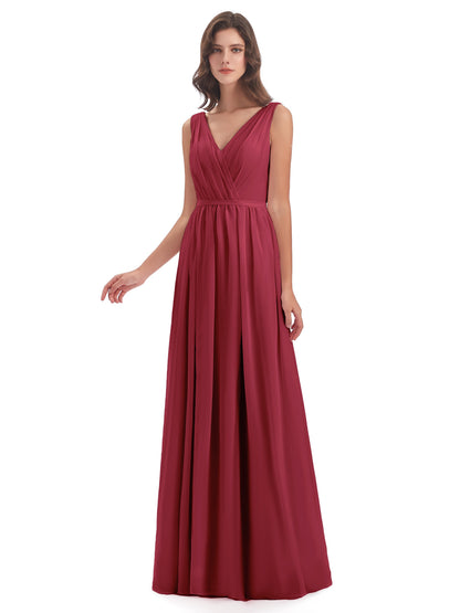 Sophia Sheath Floor Length V Neck Chiffon Bridesmaid Dresses