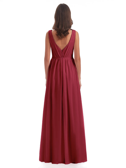 Sophia Sheath Floor Length V Neck Chiffon Bridesmaid Dresses