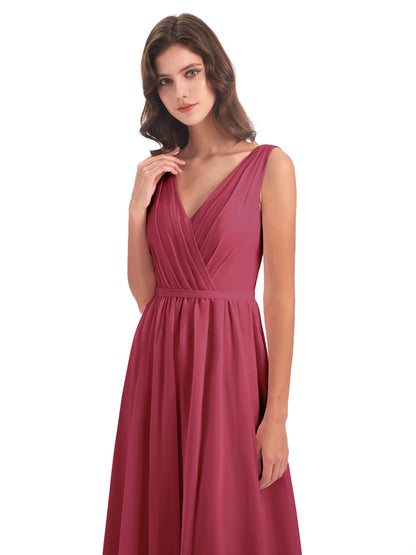 Sophia Sheath Floor Length V Neck Chiffon Bridesmaid Dresses
