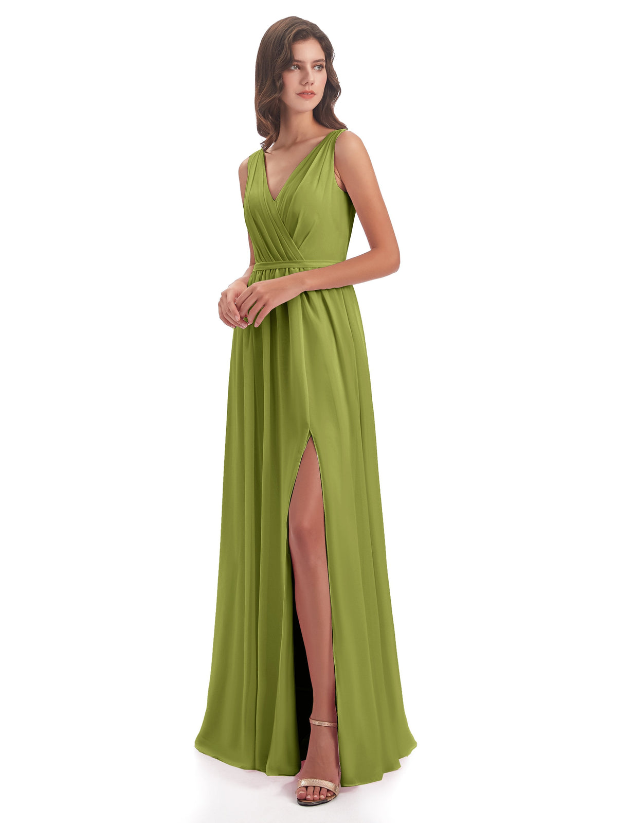 Sophia Sheath Floor Length V Neck Chiffon Bridesmaid Dresses