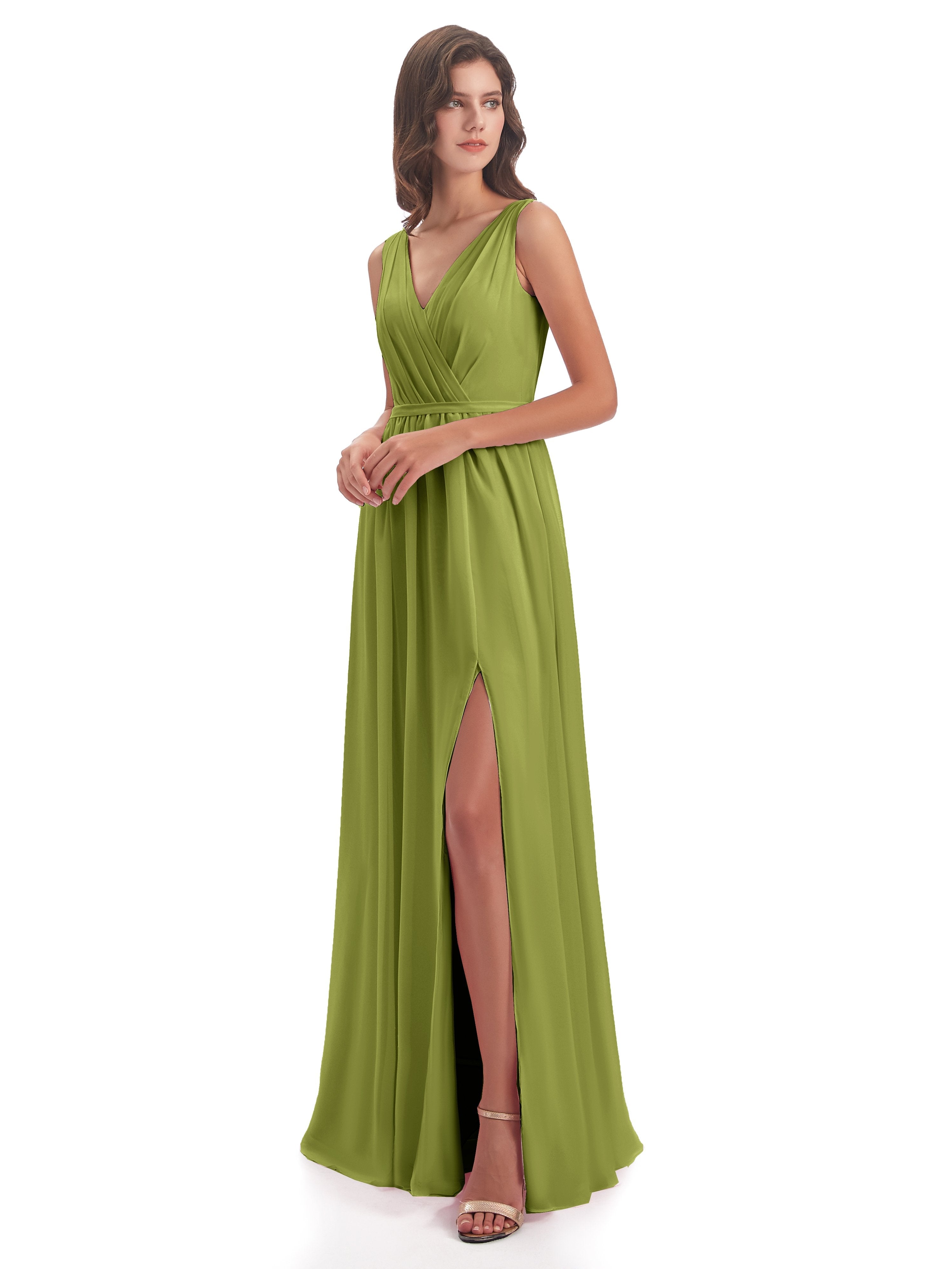 Sophia Sheath Floor Length V Neck Chiffon Bridesmaid Dresses