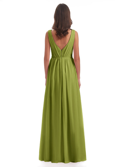 Sophia Sheath Floor Length V Neck Chiffon Bridesmaid Dresses